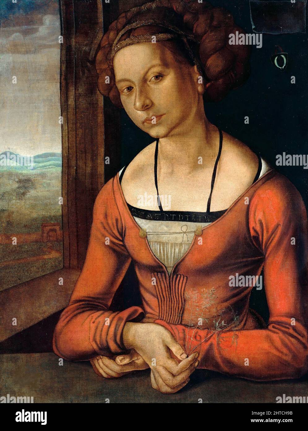 Retrato de una joven F&#xfc;fleadora con su pelo terminado, 1497. Encontrado en la Colección del Museo Staatliche, Berlín. Foto de stock