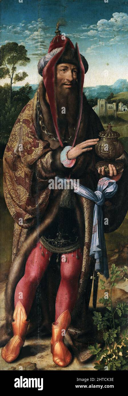 La Adoración de los Magos (tríptico, panel izquierdo), ca 1515. Se encuentra en la Colección del Museo di Capodimonte, Nápoles. Foto de stock