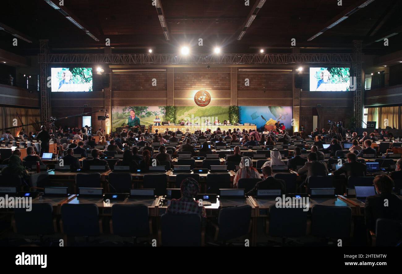 Nairobi. 28th Feb, 2022. La foto tomada el 28 de febrero de 2022 muestra la  reanudación del quinto período de sesiones de la Asamblea de las Naciones  Unidas para el Medio Ambiente (