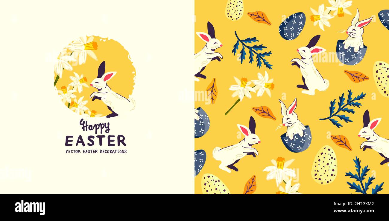 Decoraciones y patrones de primavera y pascua festivas de fondo, ilustración vectorial Ilustración del Vector