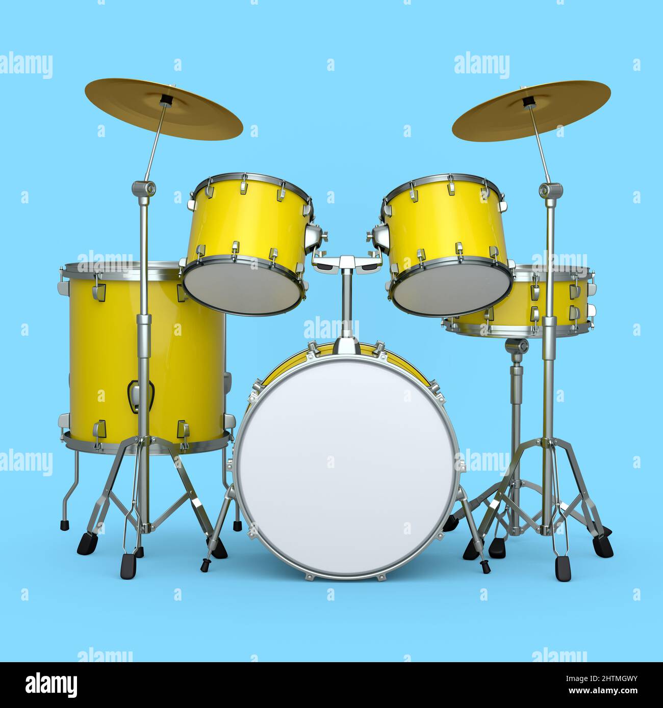 Juego de tambores realistas con platillos metálicos sobre fondo azul. 3d  concepto de interpretación de instrumentos musicales de percusión, batería  y batería Fotografía de stock - Alamy