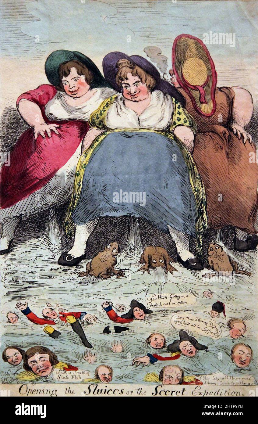 Abriendo las sluices o la Expedición Secreta (1799) por John Cawse (1778-1862).British pintor y caricaturista. Foto de stock