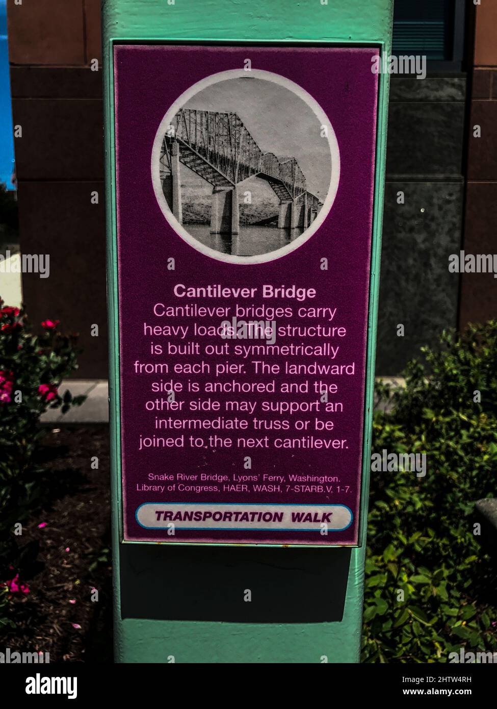Explicación del puente voladizo, paseo transportatioin, Tingey Plaza, Washington, DC, EE.UU Foto de stock