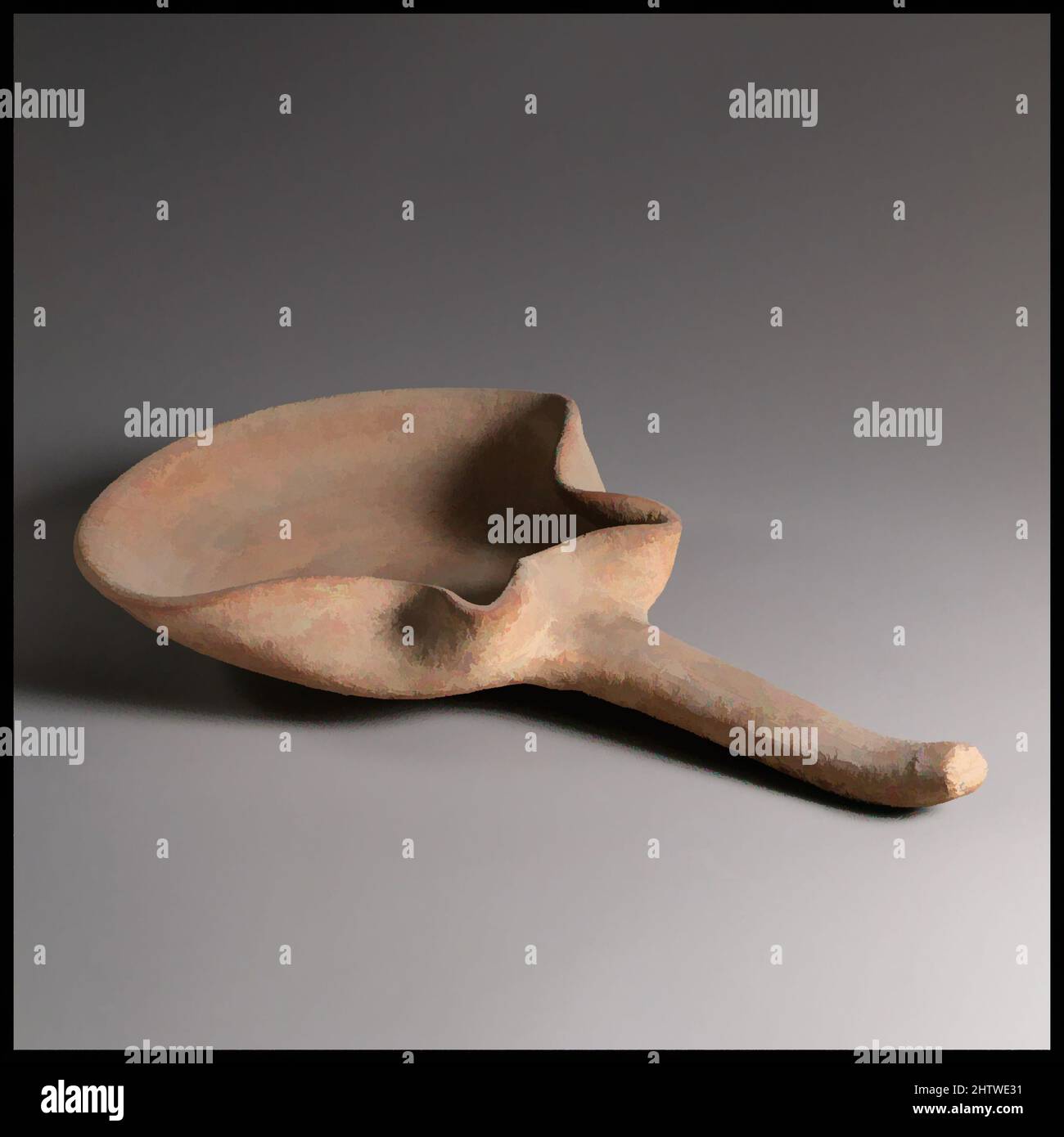 Arte inspirado por Ladle-saucer, o pala, siglo 4th a.C., Terracota, Total: 2 x 11 1/8 in. (5,1 x 28,3 cm), terracotas, obras clásicas modernizadas por Artotop con un toque de modernidad. Formas, color y valor, atractivo impacto visual en el arte Emociones a través de la libertad de las obras de arte de una manera contemporánea. Un mensaje atemporal que busca una nueva dirección totalmente creativa. Artistas que se están volviendo al medio digital y creando el Artotop NFT Foto de stock