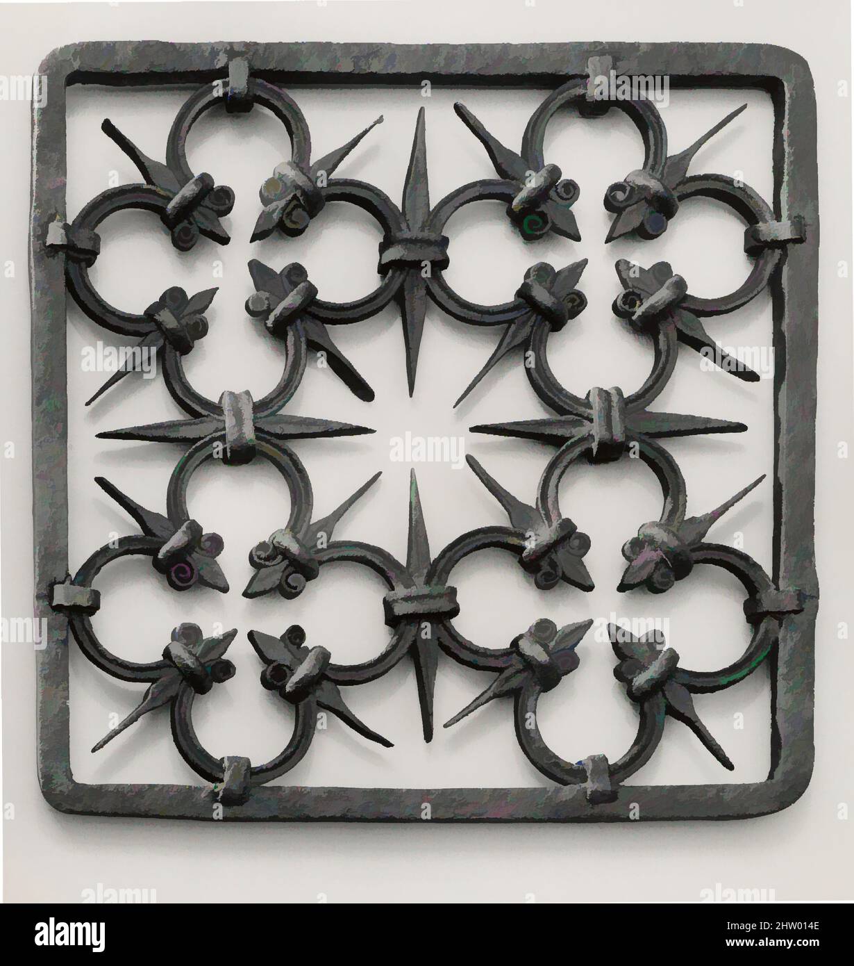 Arte inspirado en Grille, siglo 15th–16th, italiano, hierro, total: 14 1/8  x 14 1/4 x 5/8 pulg. (35,9 x 36,2 x 1,6 cm), hierro metálico, obras  clásicas modernizadas por Artotop con un