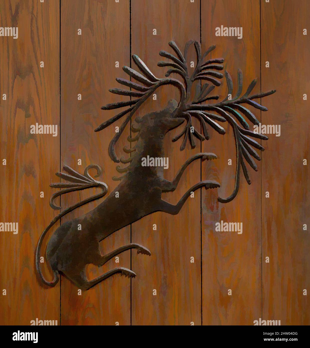 Arte inspirado en el montaje de la puerta, posiblemente el siglo 11th, hecho en Limousin, Francia, francés, Hierro, total: 17 x 19 1/2 pulg. (43,2 x 49,5 cm), metal-hierro, a pesar de su función utilitaria, los montajes medievales de las puertas son a menudo ornately diseñado, con motivos geométricos y fantasiosos. Aquí, obras clásicas modernizadas por Artotop con un toque de modernidad. Formas, color y valor, atractivo impacto visual en el arte Emociones a través de la libertad de las obras de arte de una manera contemporánea. Un mensaje atemporal que busca una nueva dirección totalmente creativa. Artistas que se están volviendo al medio digital y creando el Artotop NFT Foto de stock