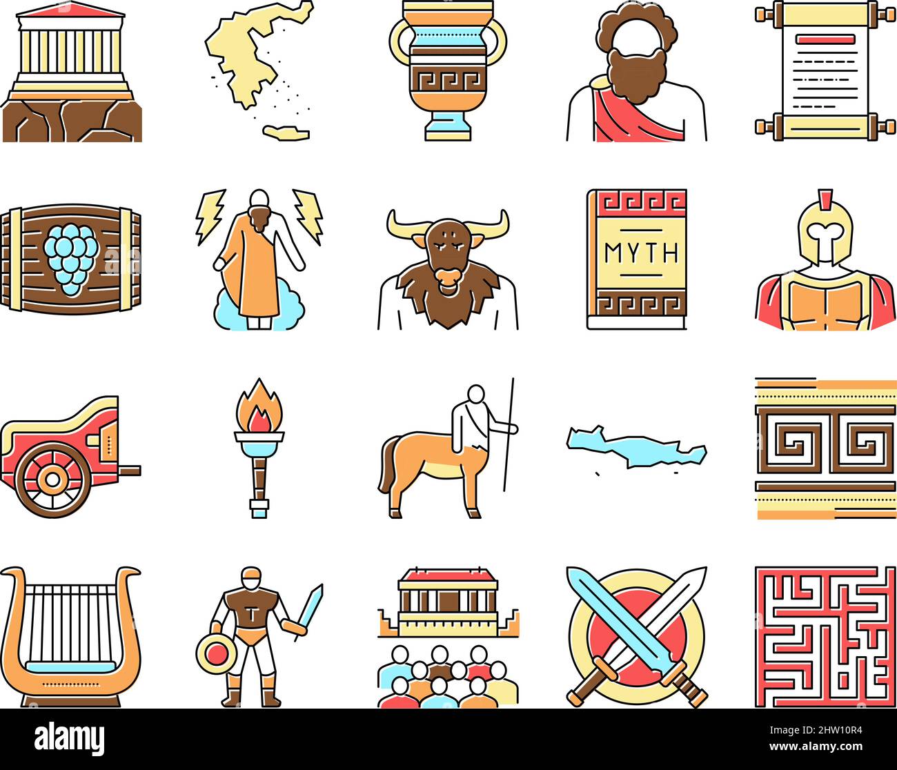 Antigua Grecia Mitología Historia Iconos Set Vector Imagen Vector de