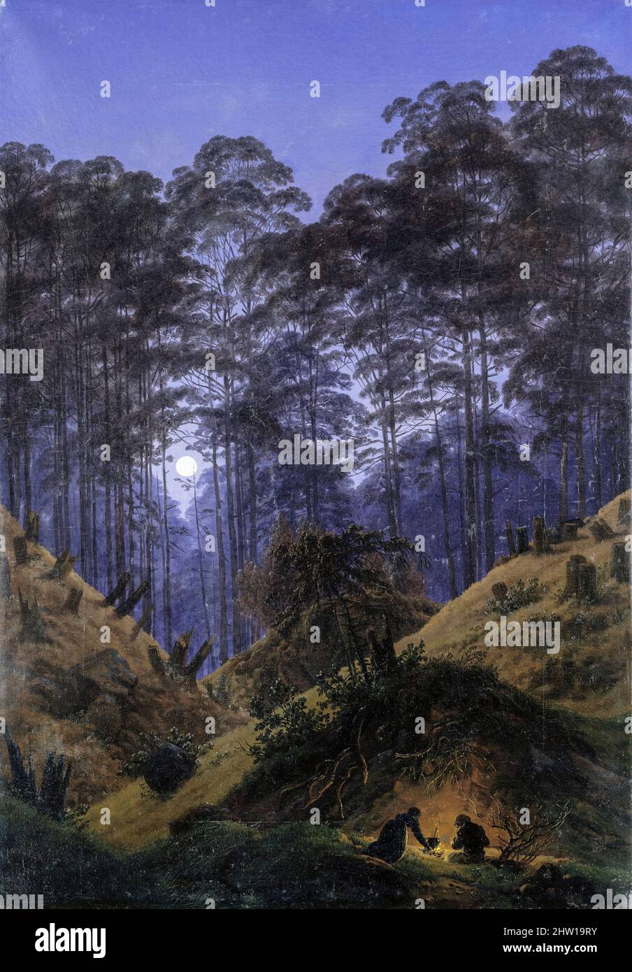 Caspar David Friedrich, Waldinneres bei Mondschein (El interior del bosque a la luz de la luna), pintura de paisaje en óleo sobre lienzo, 1823-1830 Foto de stock