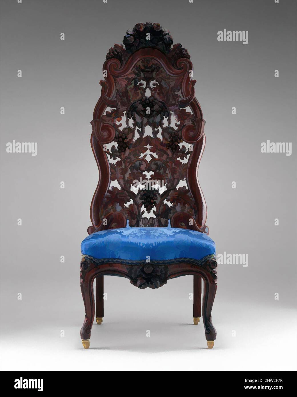Arte inspirado en Slipper Chair, ca. 1855, Made in New York, New York, Estados Unidos, American, Rosewood, ceniza, 44 1/4 x 17 1/2 x 16 1/2 pulg. (112,4 x 44,5 x 41,9 cm), Muebles, John H. Belter (1804–1863), Esta silla, intrincadamente tallada con uvas en la vid, es una encantadora fantasía, obras clásicas modernizadas por Artótop con un toque de modernidad. Formas, color y valor, atractivo impacto visual en el arte Emociones a través de la libertad de las obras de arte de una manera contemporánea. Un mensaje atemporal que busca una nueva dirección totalmente creativa. Artistas que se están volviendo al medio digital y creando el Artotop NFT Foto de stock