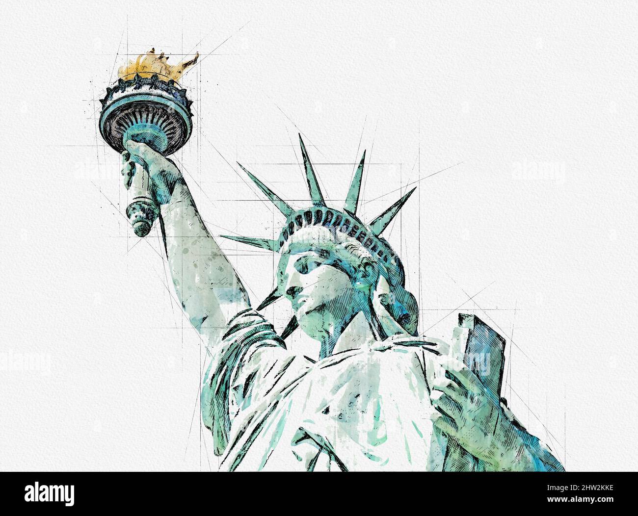 Dibujo arquitectónico de la Estatua de la Libertad con lápiz Fotografía de  stock - Alamy