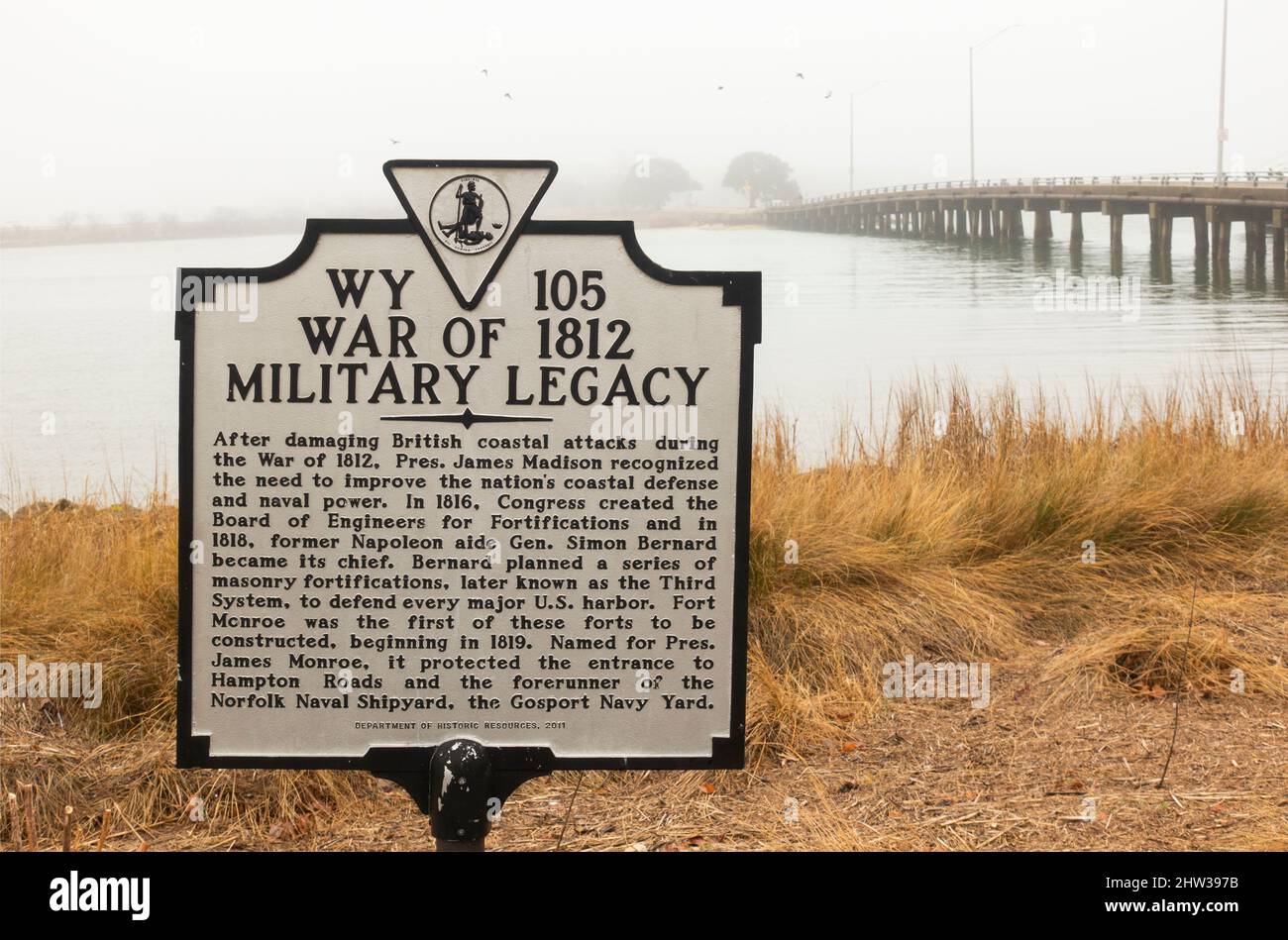 Guerra de 1812 Marcador de legado militar en Hampton Roads Virginia Foto de stock