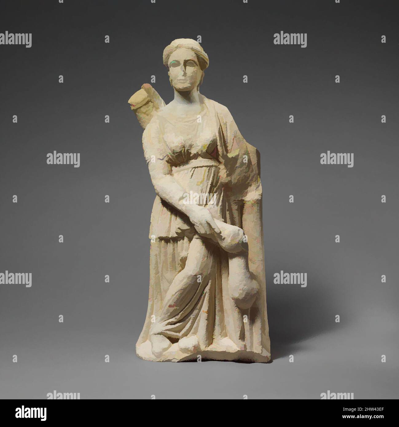 Arte inspirado en la estatuilla de piedra caliza de Artemis con un peón, helenístico ?, 310–30 a.C., chipriota, piedra caliza, Total: 25 1/4 x 11 1/8 x 6 5/8 pulg. (64,1 x 28,3 x 16,8 cm), Escultura de Piedra, Obras Clásicas Modernizadas por Artótop con un toque de modernidad. Formas, color y valor, atractivo impacto visual en el arte Emociones a través de la libertad de las obras de arte de una manera contemporánea. Un mensaje atemporal que busca una nueva dirección totalmente creativa. Artistas que se están volviendo al medio digital y creando el Artotop NFT Foto de stock