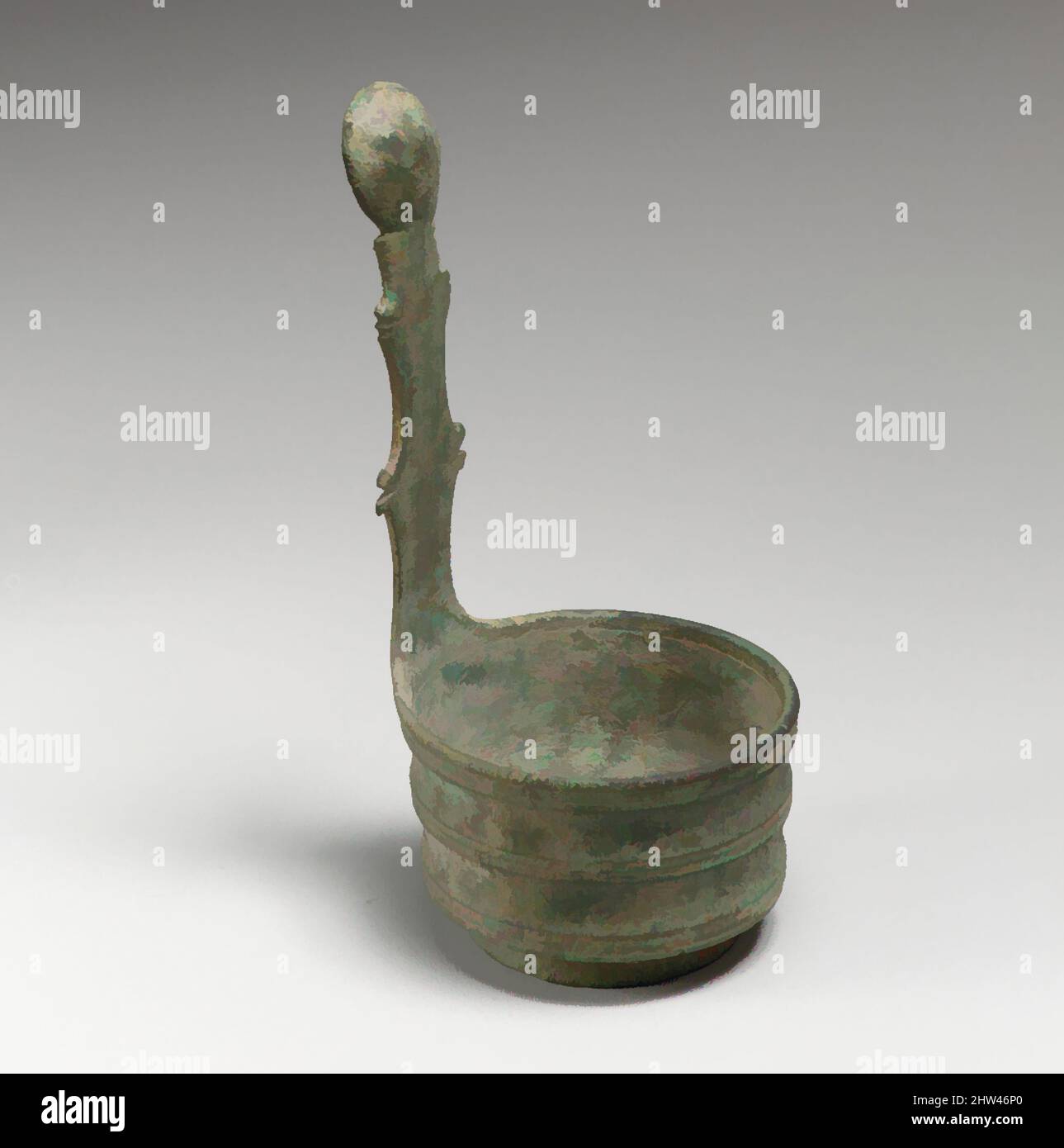 Arte inspirado en el Simpulum de Bronce (ladle), Mid-Imperial, finales de 1st–principios del siglo 2nd d.C., Romano, Bronce, H.: 4 1/2 in. (11,4 cm), Bronzes, con hondo tazón cilíndrico, Obras clásicas modernizadas por Artotop con un toque de modernidad. Formas, color y valor, atractivo impacto visual en el arte Emociones a través de la libertad de las obras de arte de una manera contemporánea. Un mensaje atemporal que busca una nueva dirección totalmente creativa. Artistas que se están volviendo al medio digital y creando el Artotop NFT Foto de stock