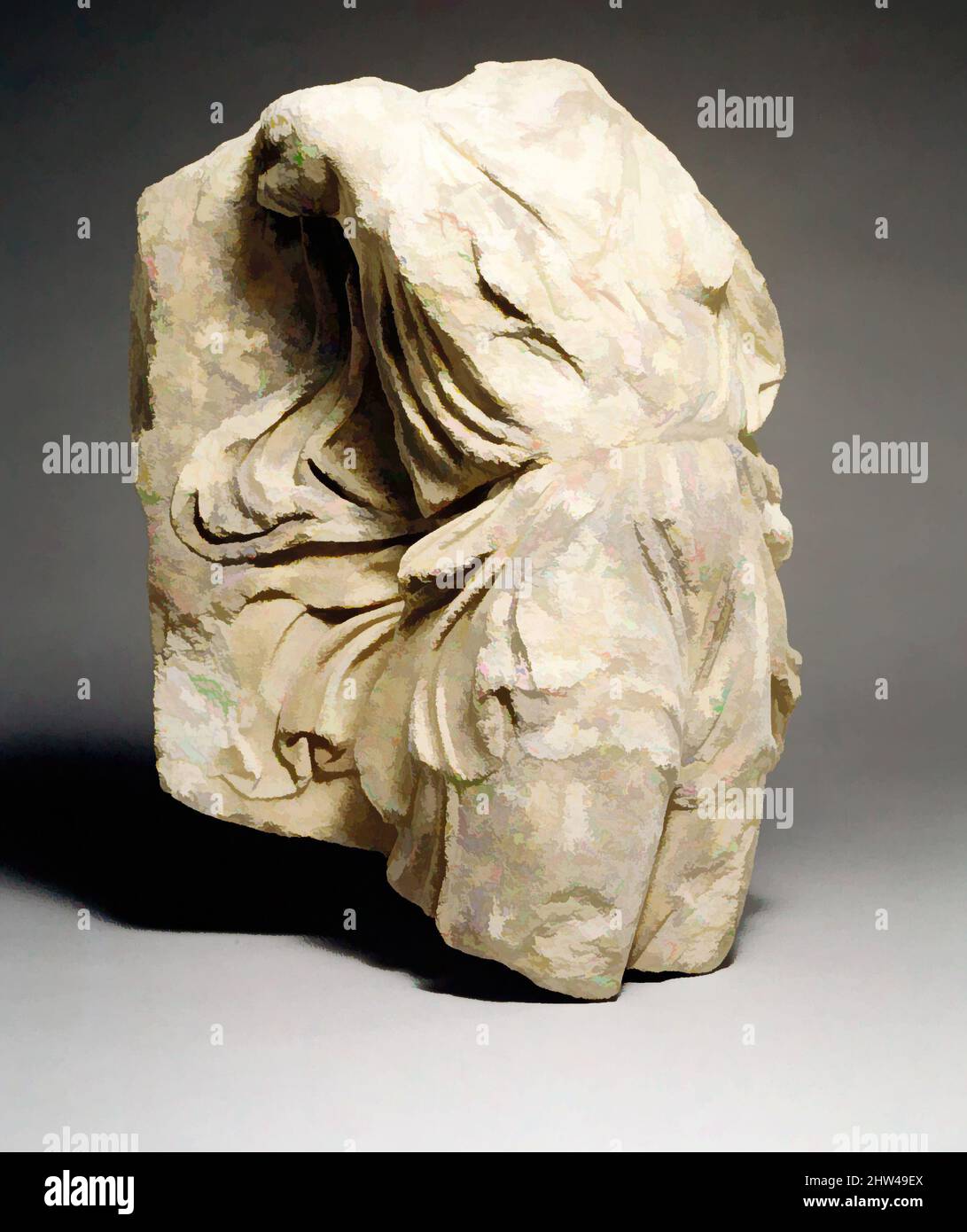 Arte inspirado en el Fragmento de un relieve de mármol con un Nike,  Clásico, finales del siglo 5th a.C., Griego, Mármol, Isla, H. 18 1/16 pulg.  (45,9 cm), Escultura de Piedra, esta