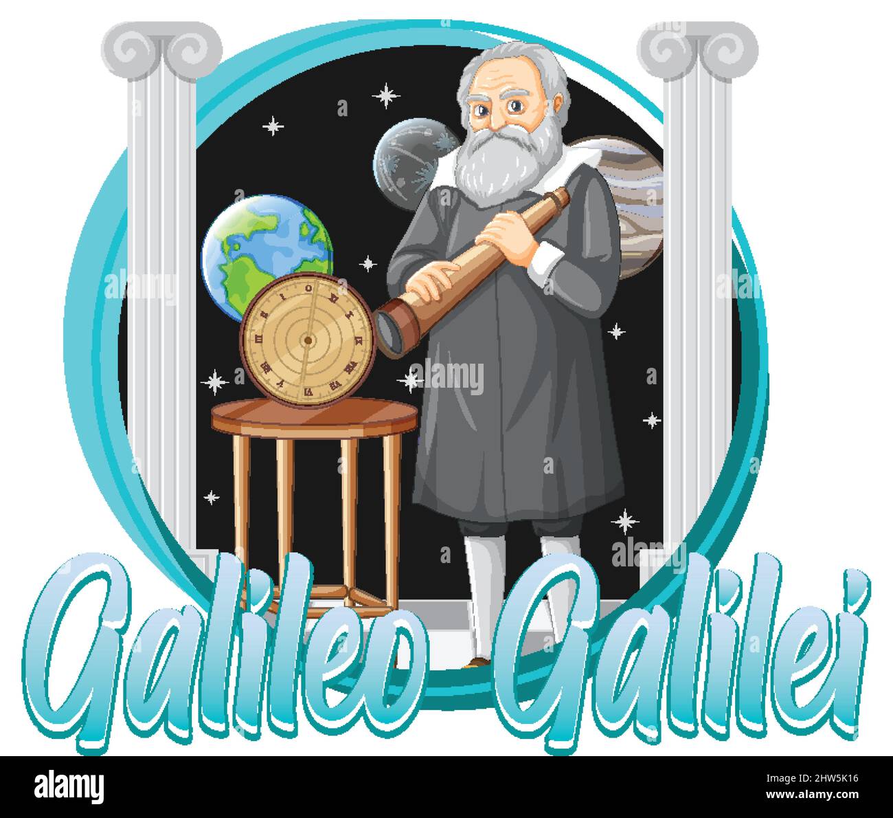 Ilustración del personaje de dibujos animados Galileo Galilei Ilustración del Vector