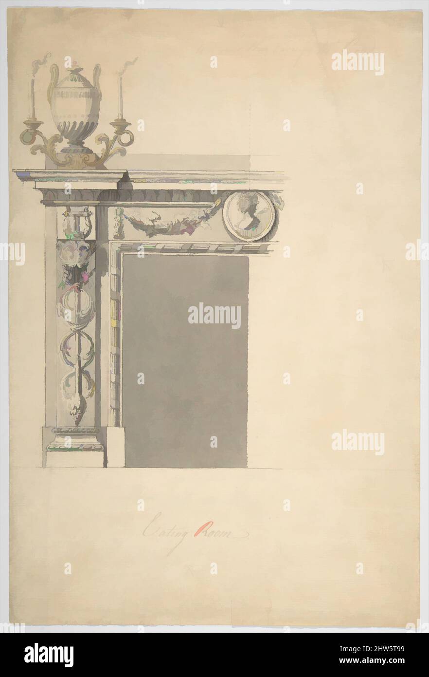 Arte inspirado por el diseño para una quimnepiece en el comedor, Danson Park, Kent, Ca. 1773, tinta marrón y pluma, cepillo y lavados, hoja: 11 15/16 x 8 pulg. (30,3 x 20,3 cm), Sir William Chambers (British (nacido en Suecia), Göteborg 1723–1796 Londres, Obras clásicas modernizadas por Artotop con un toque de modernidad. Formas, color y valor, atractivo impacto visual en el arte Emociones a través de la libertad de las obras de arte de una manera contemporánea. Un mensaje atemporal que busca una nueva dirección totalmente creativa. Artistas que se están volviendo al medio digital y creando el Artotop NFT Foto de stock