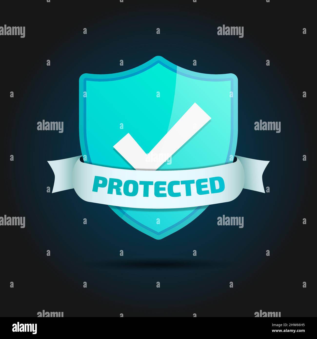 Escudo protegido para aplicaciones médicas e informáticas Etiqueta de seguridad Fondo negro Ilustración del Vector