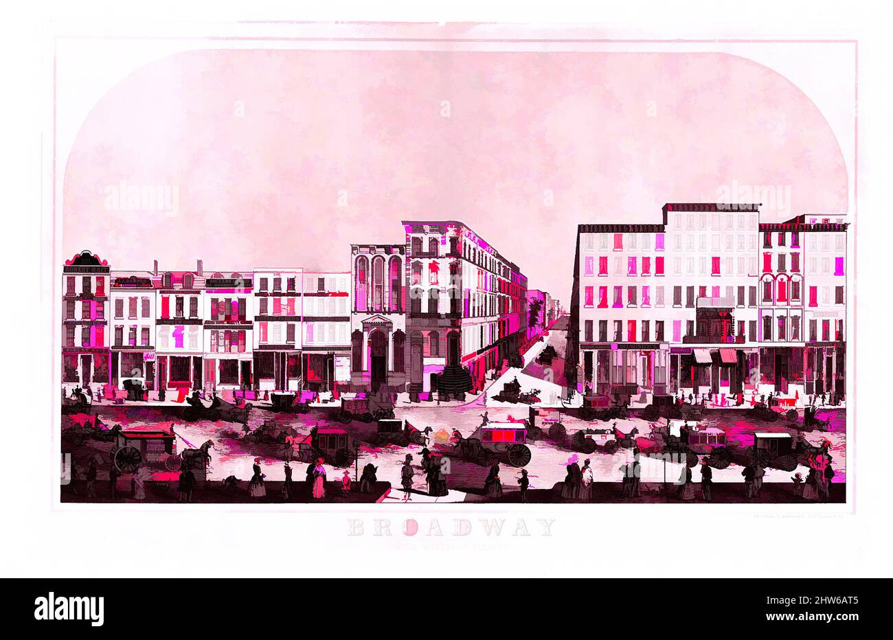 Arte inspirado en Broadway, Nueva York, de Warren a Reade Street, Ca. 1855, Litografía con piedras de tinte y acuarela, Imagen: 19 x 32 5/8 pulg. (48,3 x 82,9 cm), grabados, obras clásicas modernizadas por Artotop con un toque de modernidad. Formas, color y valor, atractivo impacto visual en el arte Emociones a través de la libertad de las obras de arte de una manera contemporánea. Un mensaje atemporal que busca una nueva dirección totalmente creativa. Artistas que se están volviendo al medio digital y creando el Artotop NFT Foto de stock