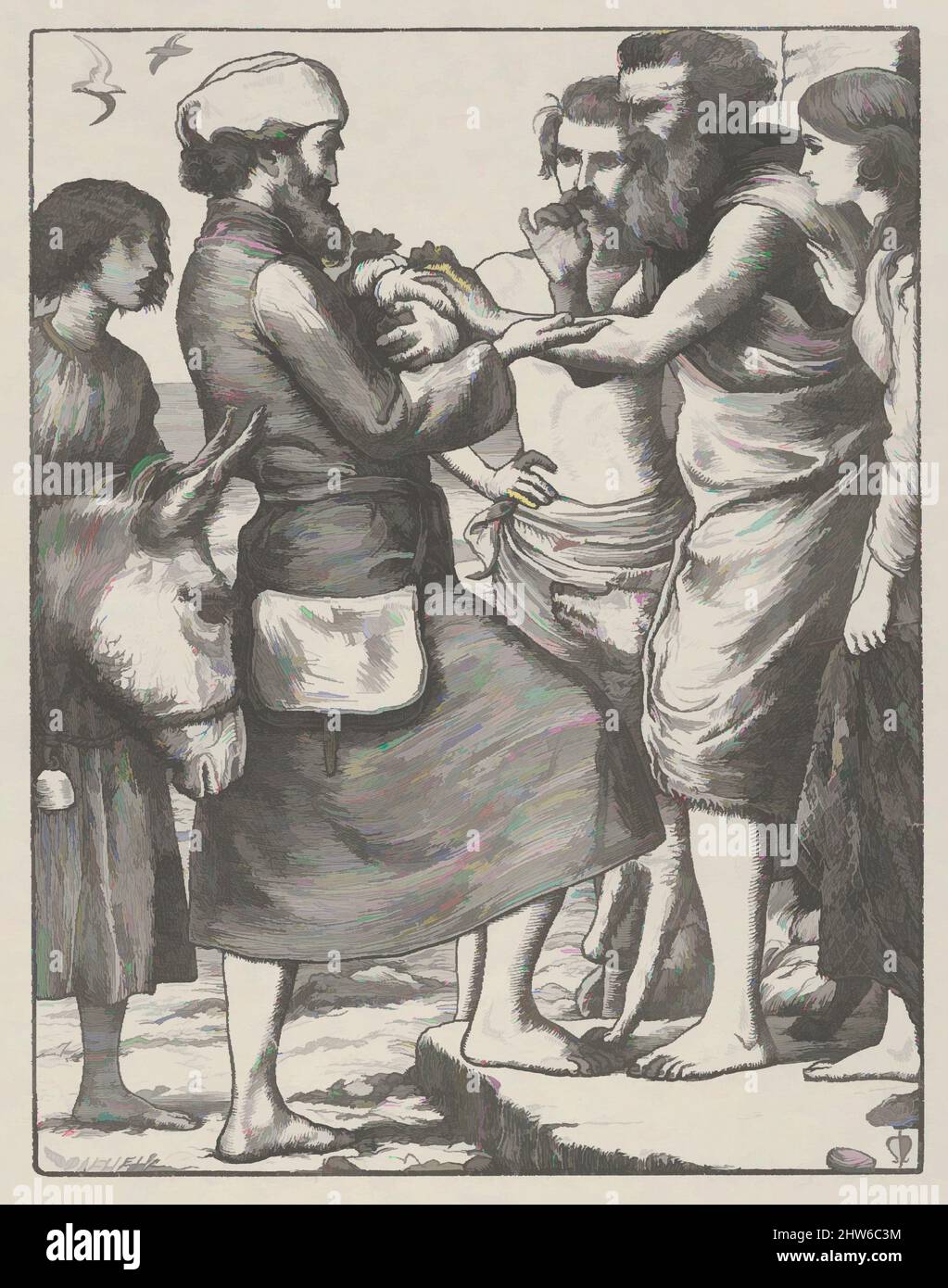 Arte inspirado en la Perla de Gran Precio (Las parábolas de nuestro Señor y  Salvador Jesucristo), 1864, Grabado de madera; Prueba en papel de la India,  Imagen: 5 1/2 x 4 5/16