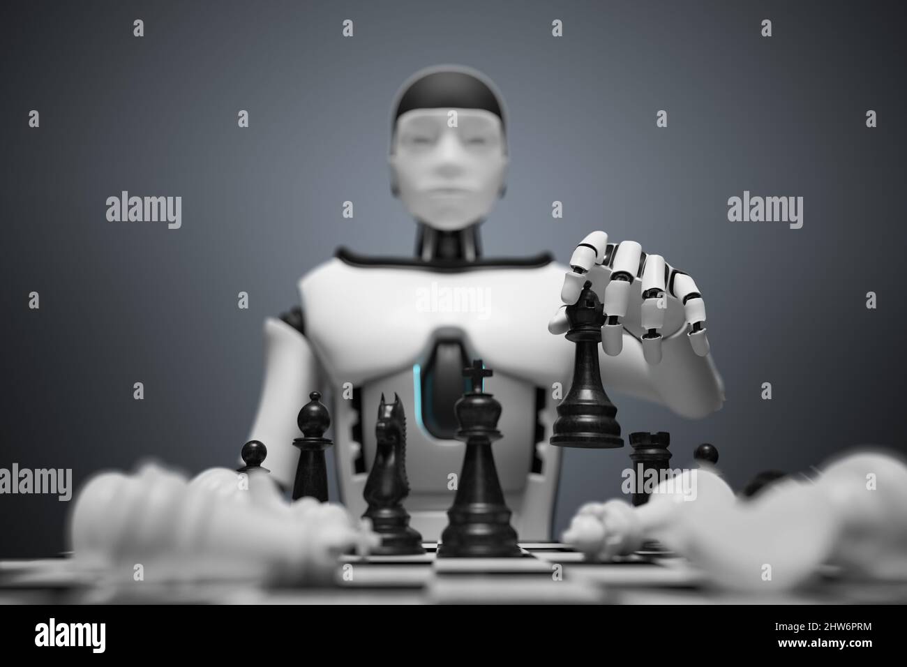 El robot humanoide está jugando al ajedrez. Concepto de inteligencia  artificial. 3D Ilustración renderizada Fotografía de stock - Alamy