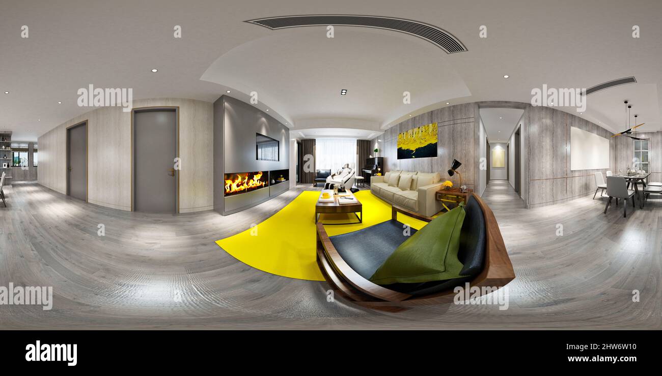 360 grados de interior de casa, 3d renderizado Foto de stock