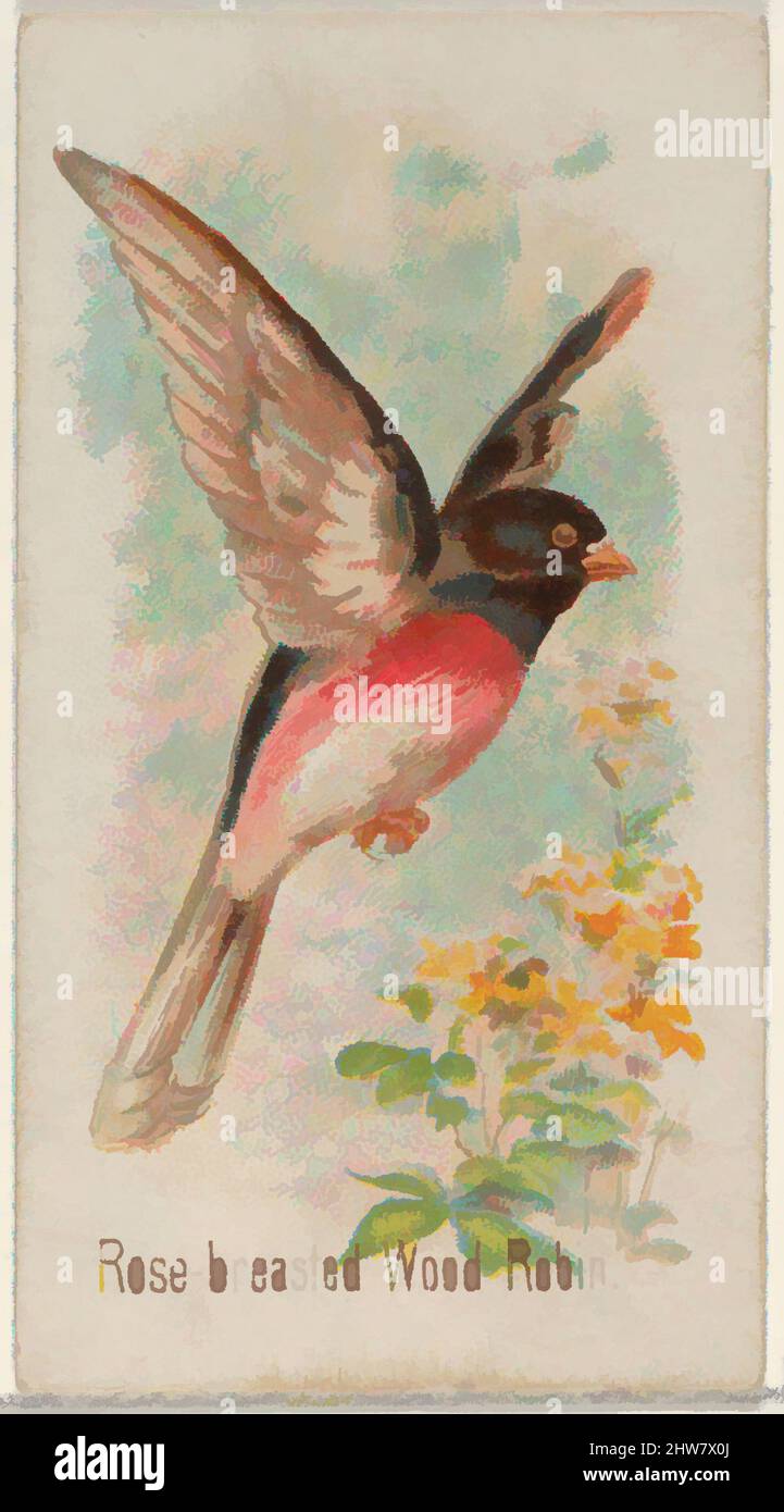 Arte inspirado por Rose-breasted Wood Robin, de la serie Song Birds of the World (N23) para cigarrillos Allen & Ginter, 1890, litografía comercial en color, Hoja: 2 3/4 x 1 1/2 pulg. (7 x 3,8 cm), Tarjetas comerciales de la serie 'Song Birds of the World' (N23), publicada en 1890 en un conjunto de 50, obras clásicas modernizadas por Artotop con un toque de modernidad. Formas, color y valor, atractivo impacto visual en el arte Emociones a través de la libertad de las obras de arte de una manera contemporánea. Un mensaje atemporal que busca una nueva dirección totalmente creativa. Artistas que se están volviendo al medio digital y creando el Artotop NFT Foto de stock