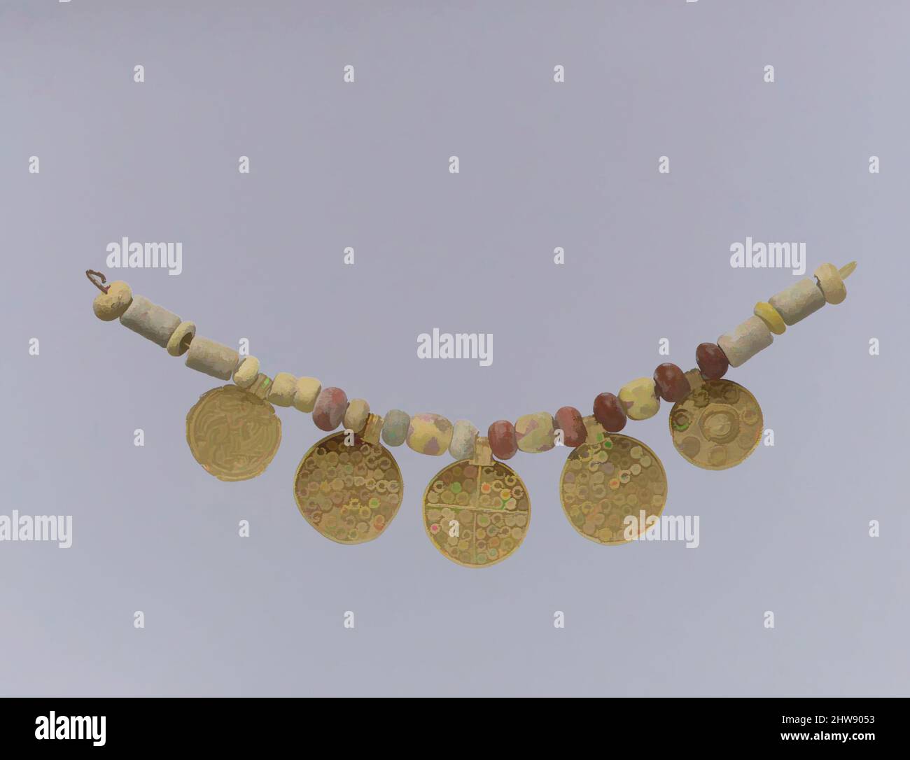 Arte inspirado en colgantes y perlas de oro de un collar, segunda mitad del siglo 6th–primera mitad del siglo 7th, franco, oro, vidrio, total (con accesorio): 11/16 x 1/16 x 4