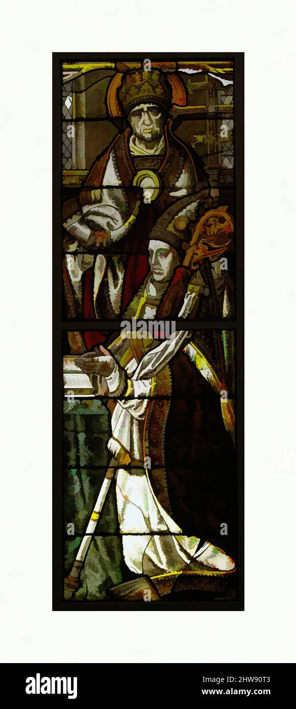 Arte inspirado en el panel de vidrieras con un obispo y su santo patrono, ca. 1505–08, alemán, metal en maceta, vidrio blanco, pintura vítora, Tinción de plata, total (con barra en T de 1): 64 1/2 x 21 3/8 x 1/2 pulg. (163,8 x 54,3 x 1,3 cm), vidriado, estas cuatro escenas son probablemente parte de las obras clásicas modernizadas por Artotop con un toque de modernidad. Formas, color y valor, atractivo impacto visual en el arte Emociones a través de la libertad de las obras de arte de una manera contemporánea. Un mensaje atemporal que busca una nueva dirección totalmente creativa. Artistas que se están volviendo al medio digital y creando el Artotop NFT Foto de stock