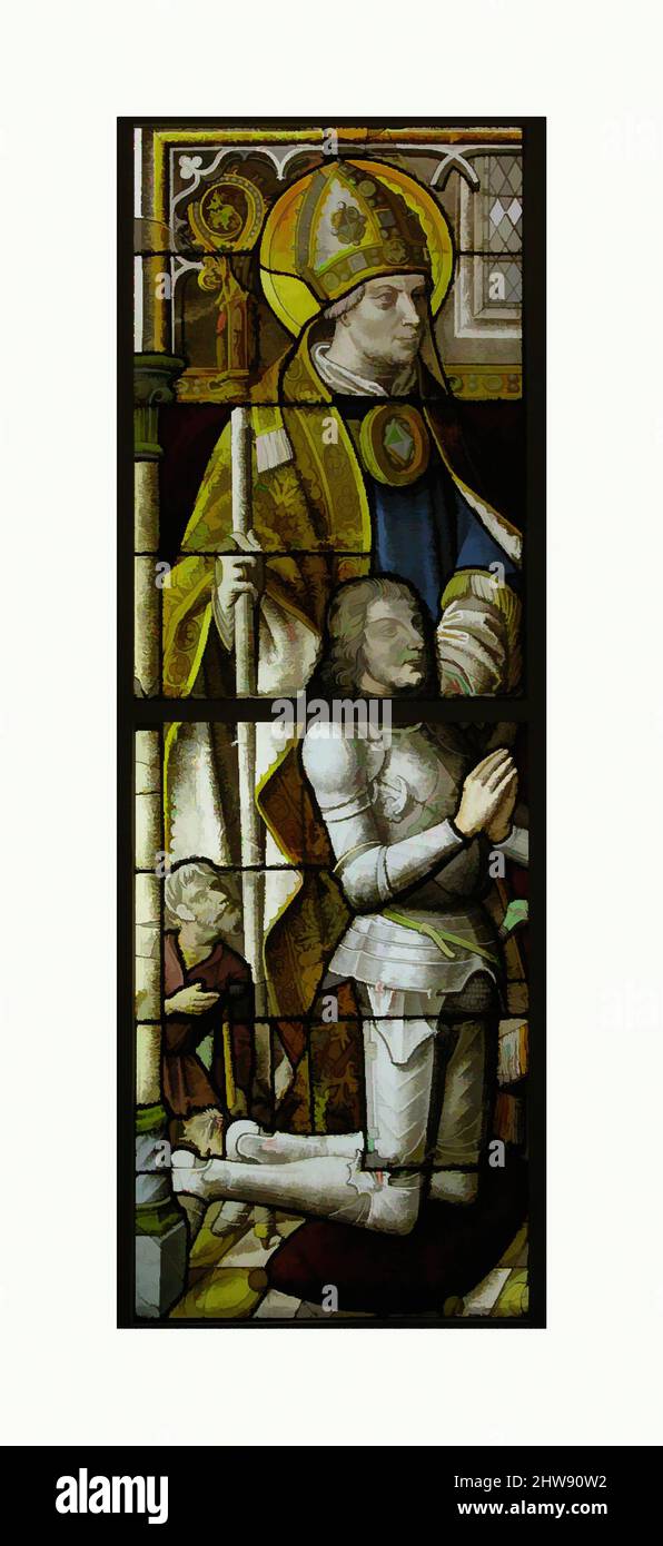 Arte inspirado en el panel de vidrieras con un caballero y su santo patrono, ca. 1505–08, alemán, metal en maceta, vidrio blanco, pintura vítora, Tinción de plata, total (con barra en T de 1): 62 3/4 x 21 7/8 x 1/2 pulg. (159,4 x 55,6 x 1,3 cm), vidriado, estas cuatro escenas son probablemente parte de las obras clásicas modernizadas por Artotop con un toque de modernidad. Formas, color y valor, atractivo impacto visual en el arte Emociones a través de la libertad de las obras de arte de una manera contemporánea. Un mensaje atemporal que busca una nueva dirección totalmente creativa. Artistas que se están volviendo al medio digital y creando el Artotop NFT Foto de stock