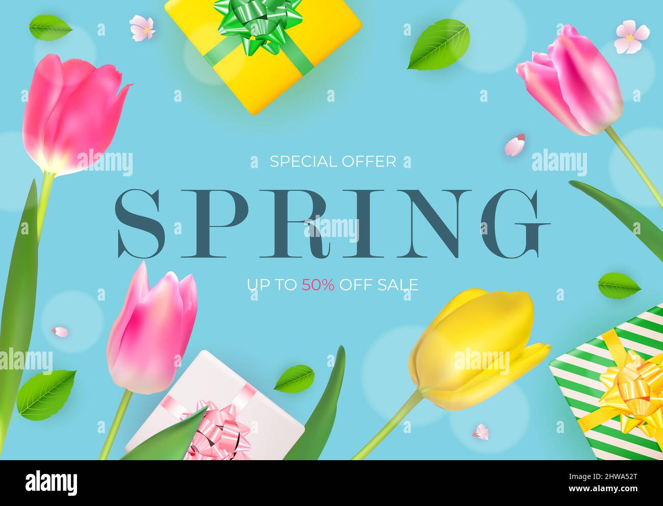 Primavera Venta Flores naturales de fondo. Ilustración Fotografía de stock  - Alamy