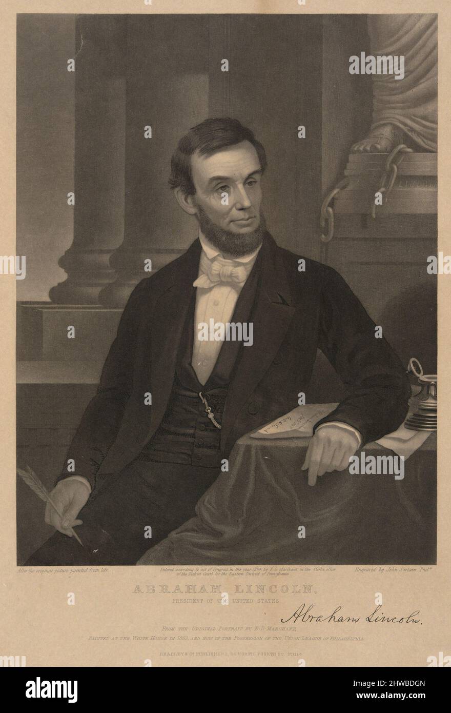 Abraham Lincoln. Artista: John Sartain, norteamericano, nacido en Gran Bretaña, 1808–1897After: Edward Dalton Marchant, norteamericano, 1806–1887 Foto de stock