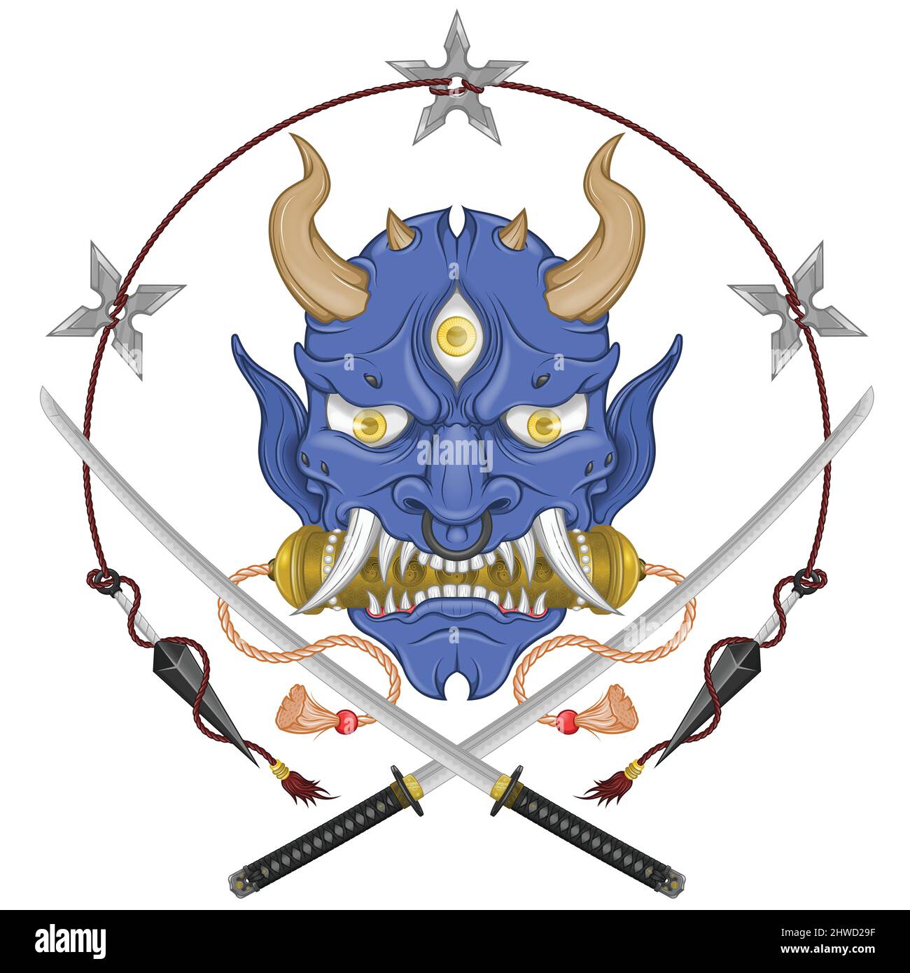 Ilustración vectorial Máscara Kabuki de hannya, Demonio Oni japonés con