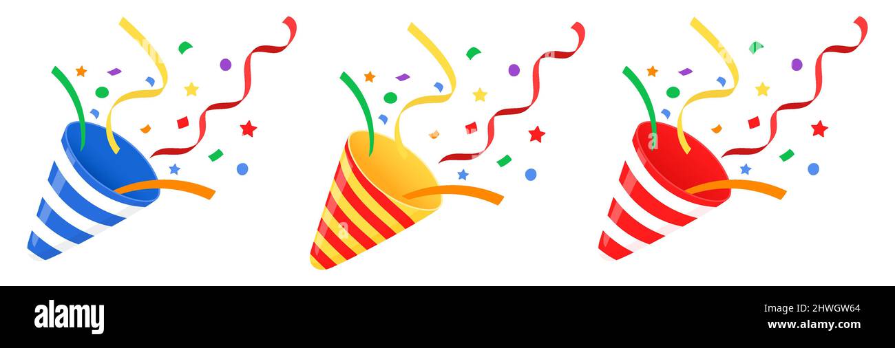 Estallar fiesta de pop con confeti, cracker brillante del cumpleaños de