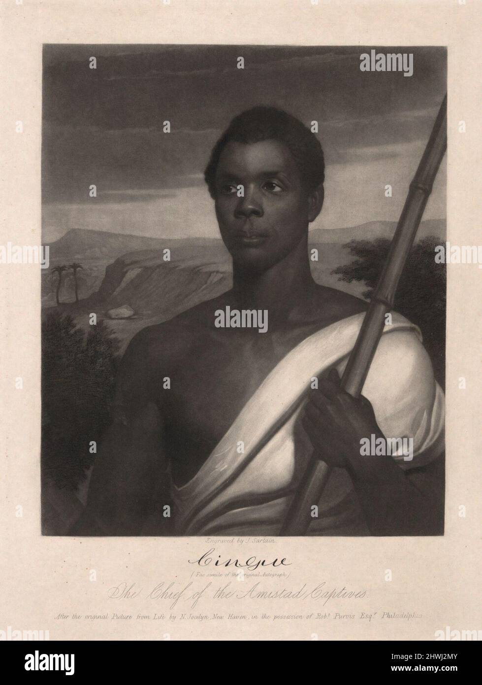 Cingue, Jefe de los cautivos de Amistad. Artista: John Sartain, norteamericano, nacido en Gran Bretaña, 1808–1897After: Nathaniel Jocelyn, americano, 1796–1881 Foto de stock