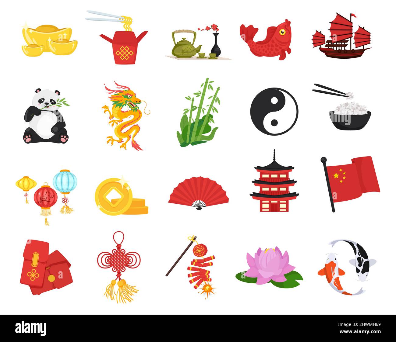 Conjunto vectorial de símbolos de China iconos aislados Imagen Vector