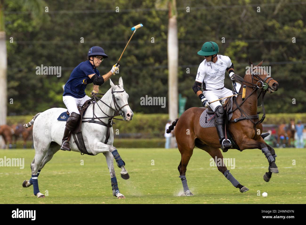 Wellington, FL, EE.UU. 6th de marzo de 2022. 1 A Poma Tamera, 1 S Armstrong  La Indiana Durante 22 GOAL USPA Gold Cup en el International Polo Club Palm  Beach. Crédito: Yaroslav