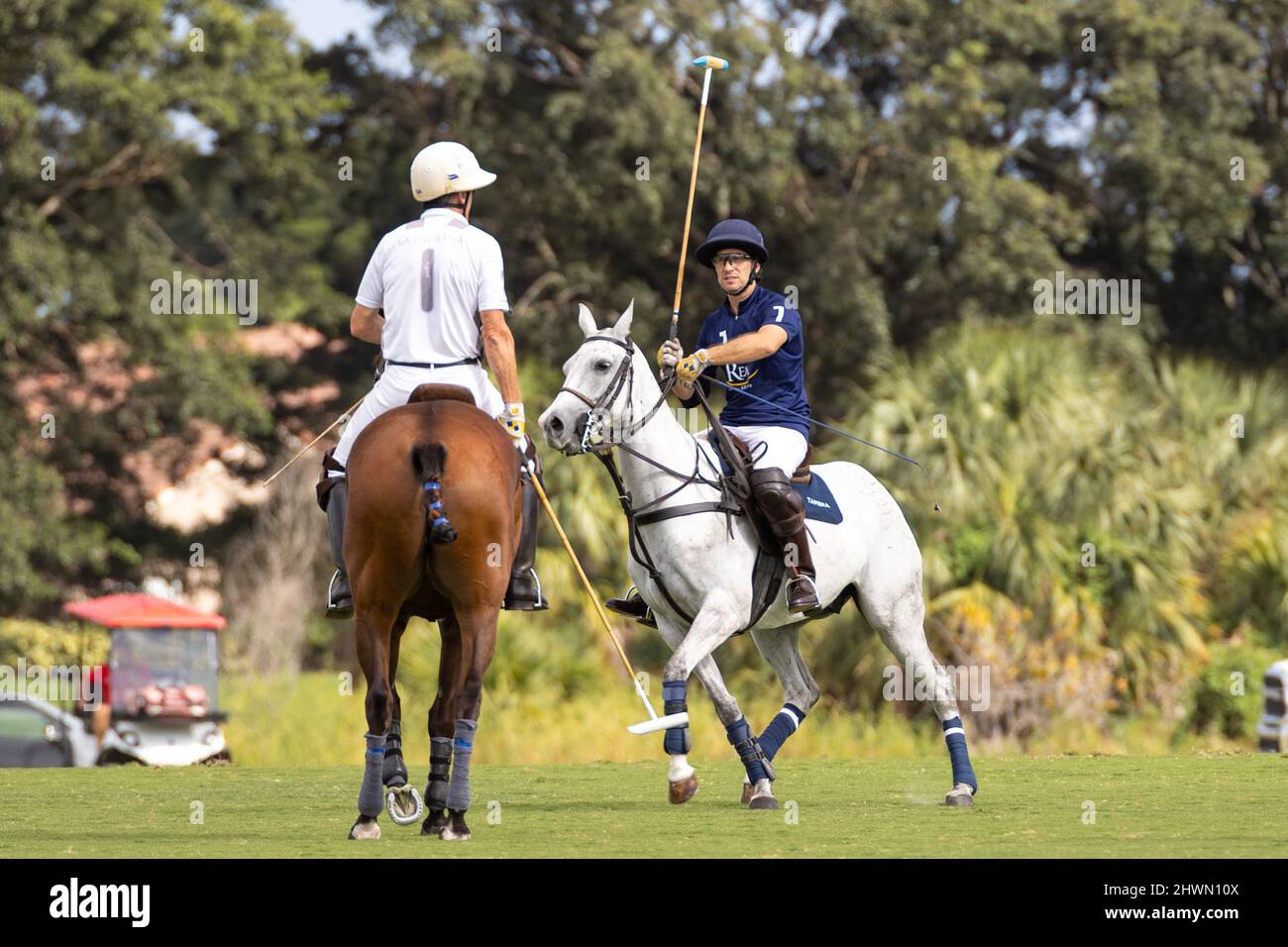 Wellington, FL, EE.UU. 6th de marzo de 2022. 1 A Poma Tamera, 1 S Armstrong  La Indiana Durante 22 GOAL USPA Gold Cup en el International Polo Club Palm  Beach. Crédito: Yaroslav