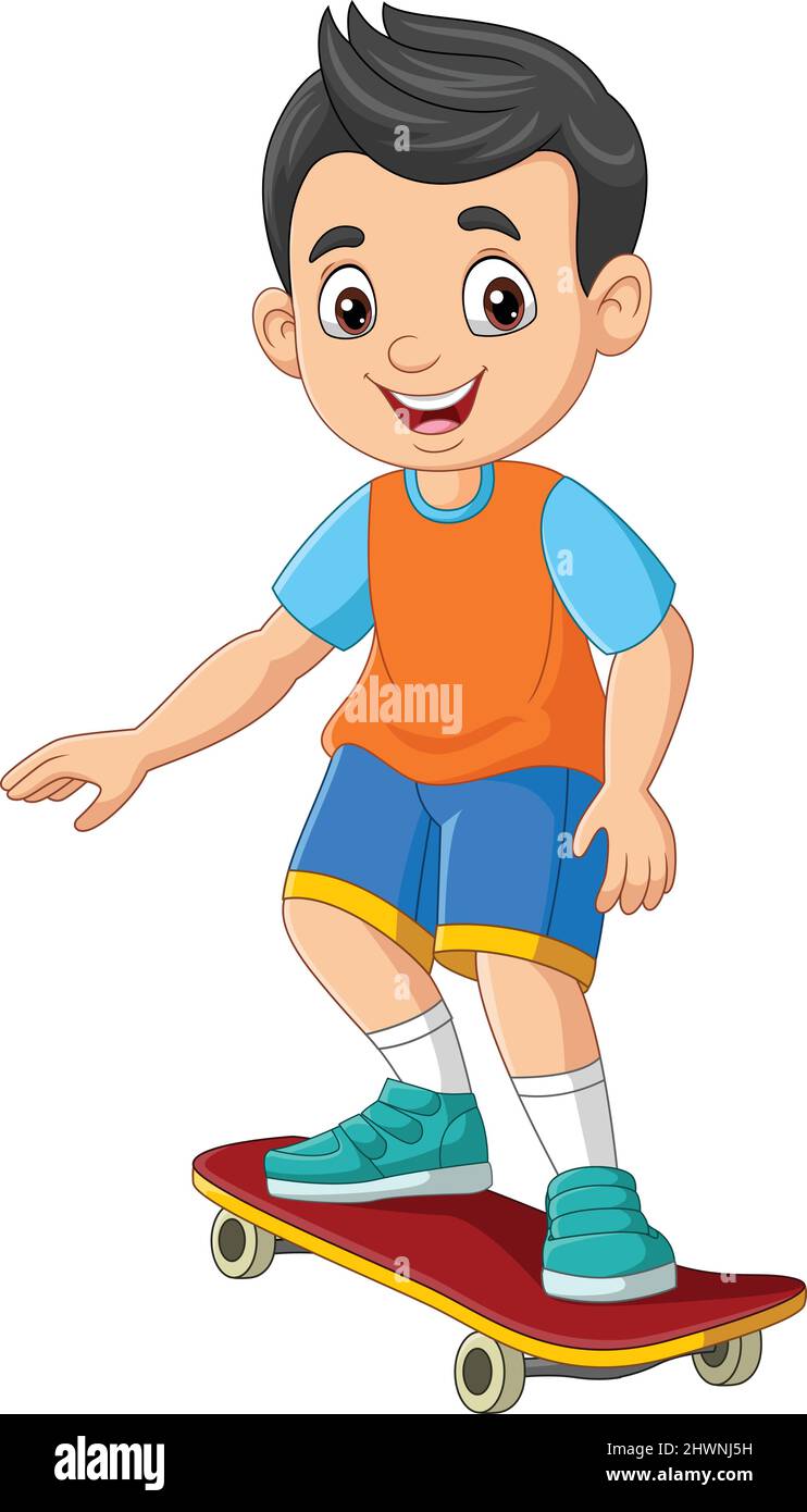 Dibujos animados feliz niño skateboarding Imagen Vector de stock