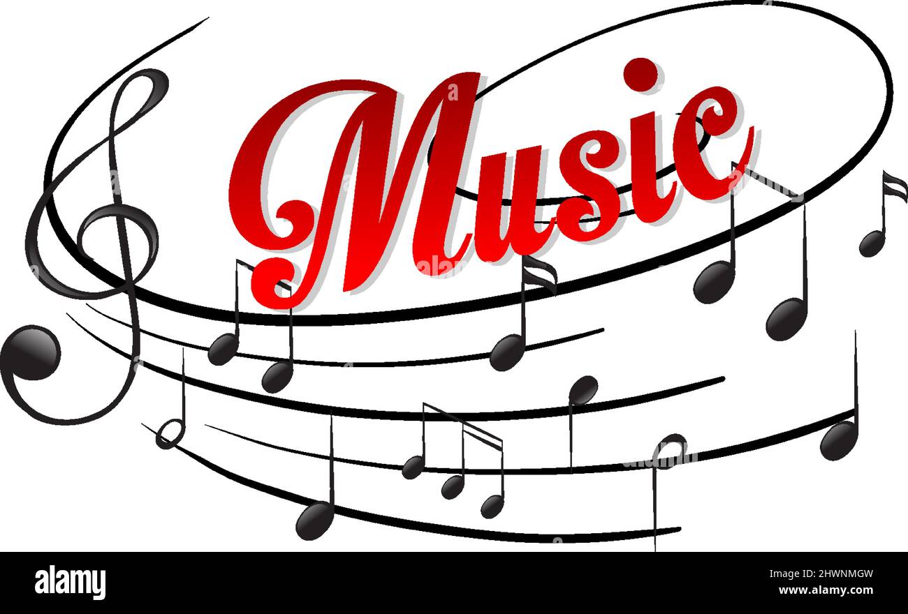 Diseño de fuente para música de palabra con notas musicales sobre