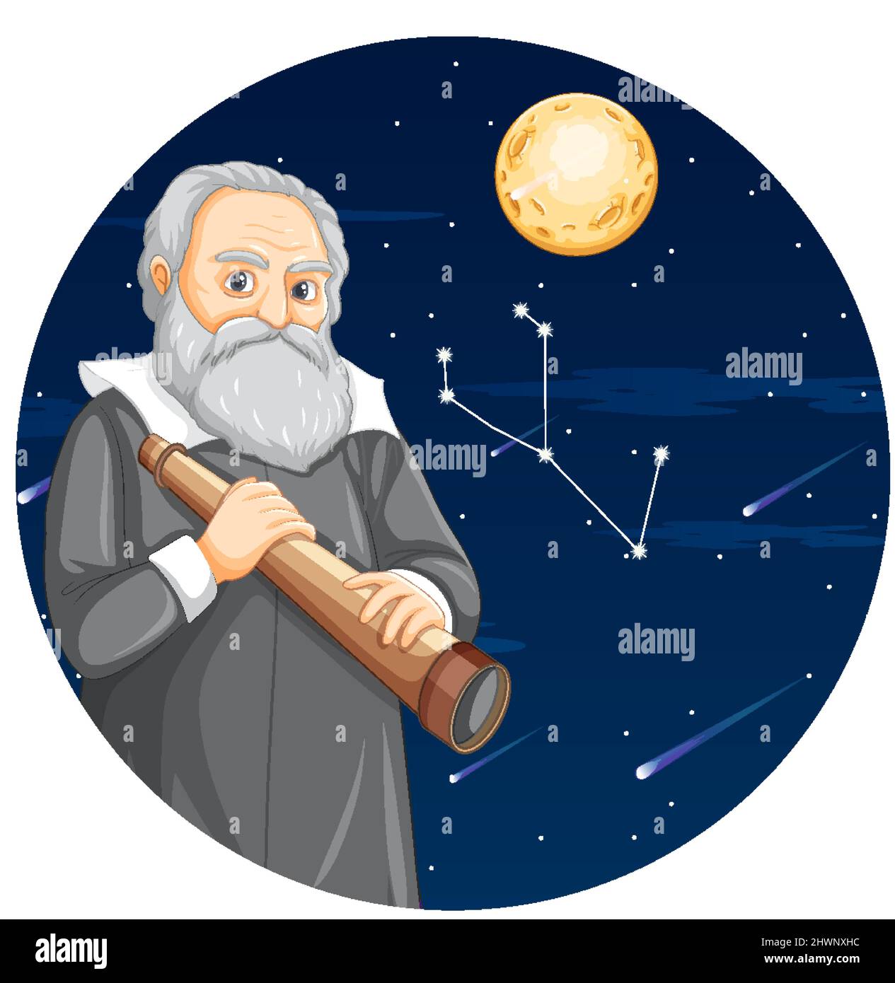 Retrato de Galileo Galilei en ilustración de dibujos animados Ilustración del Vector