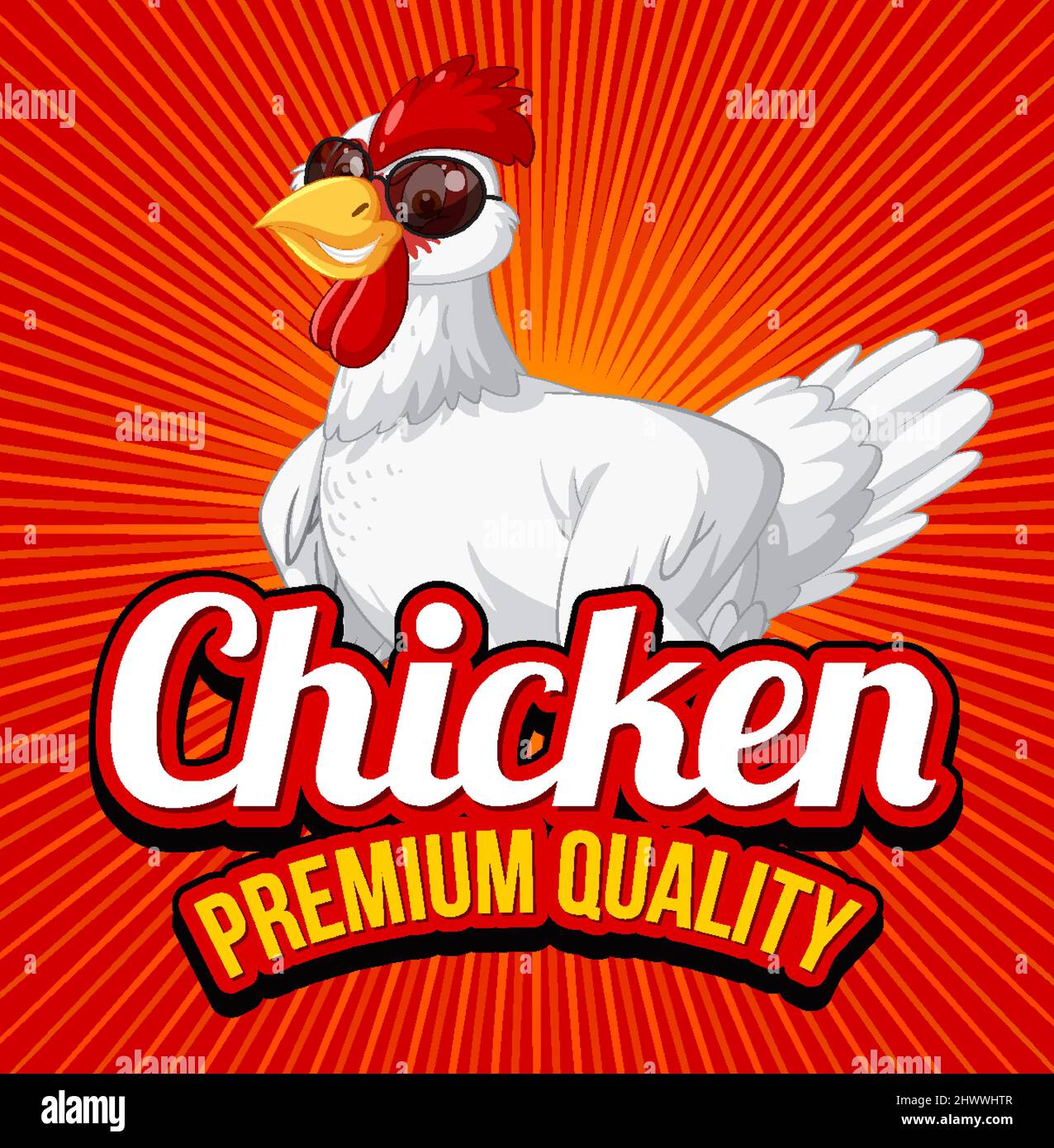 Divertida gallina usando gafas de sol con la ilustración del logotipo de la  Calidad Premium de Pollo Imagen Vector de stock - Alamy