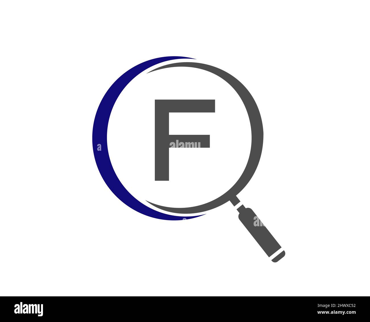 Lupa sobre concepto de letra F. Logotipo de búsqueda. Diseño inicial del  logotipo de la lupa con letra F Imagen Vector de stock - Alamy