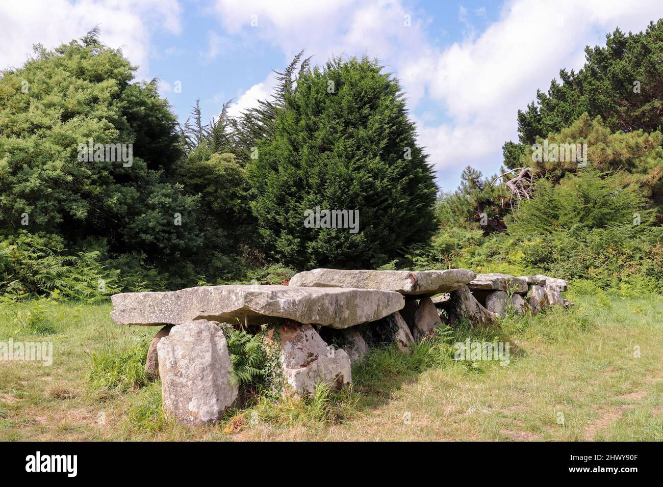 Dolmen Prajou-menhir - monumento megalítico en Trebeurden en Bretaña, Francia Foto de stock