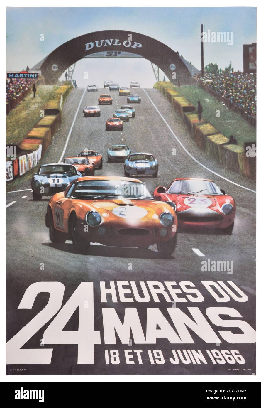 Cartel publicitario francés para '24 Heures du Mans' 1966 evento de carreras de automóviles Foto de stock