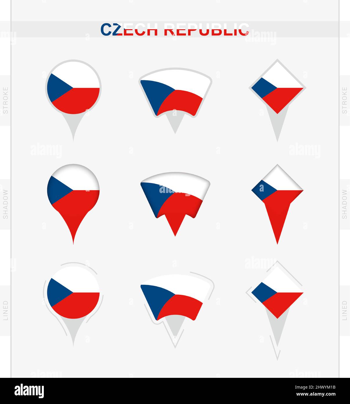 Bandera De La República Checa Conjunto De Iconos De Localización De La