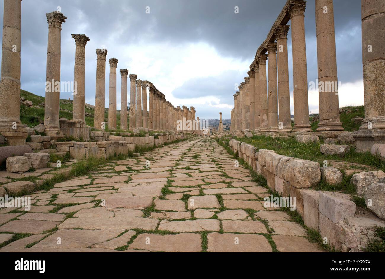 Jerash, Cardo Maximus (calle columnata). Jordania. Foto de stock