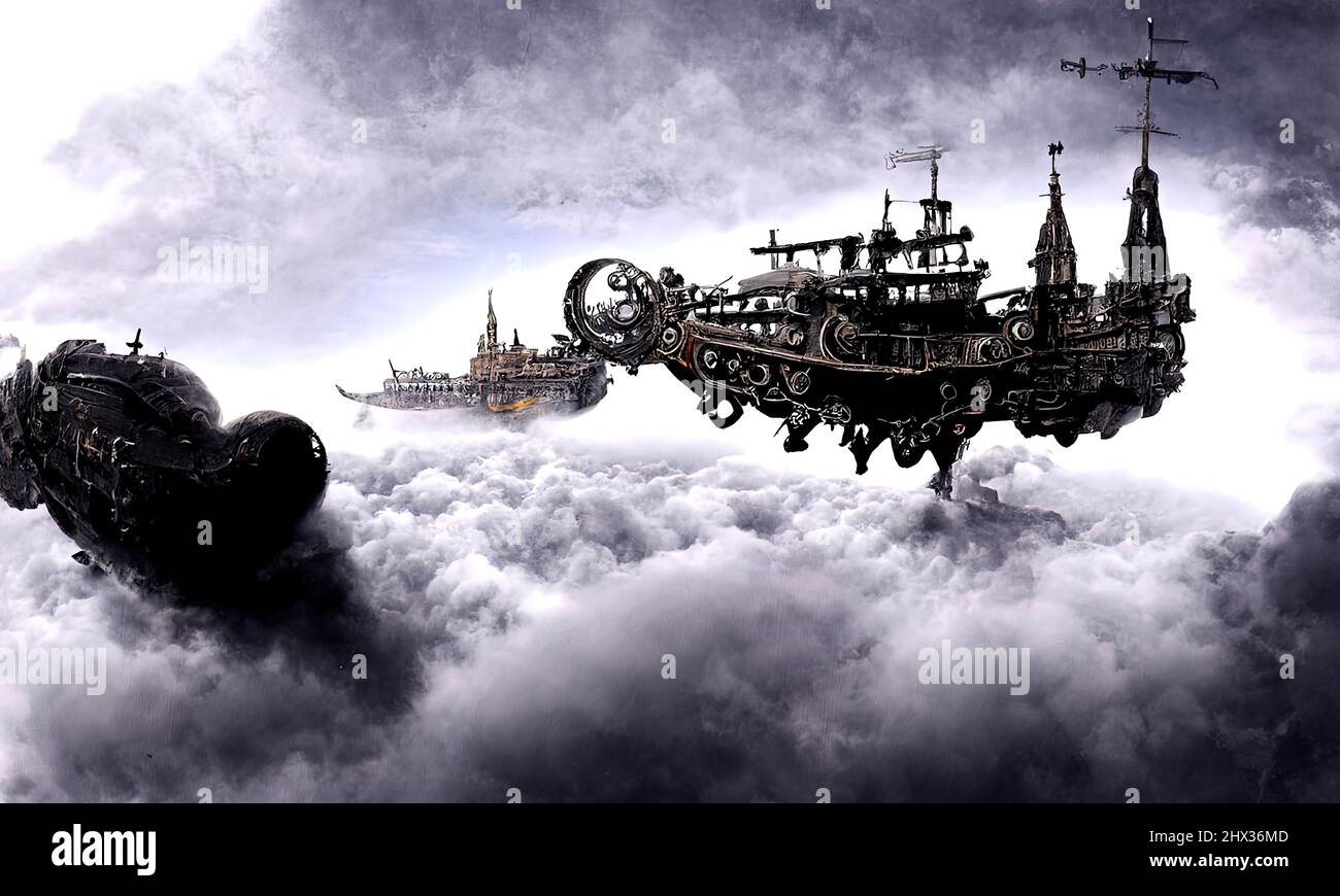 Un barco volador de vapor araba los cielos a través de las nubes Fotografía  de stock - Alamy