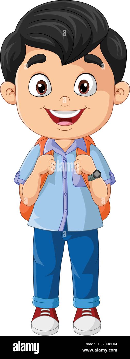 Niño feliz de la escuela de dibujos animados con mochila Imagen Vector de  stock - Alamy