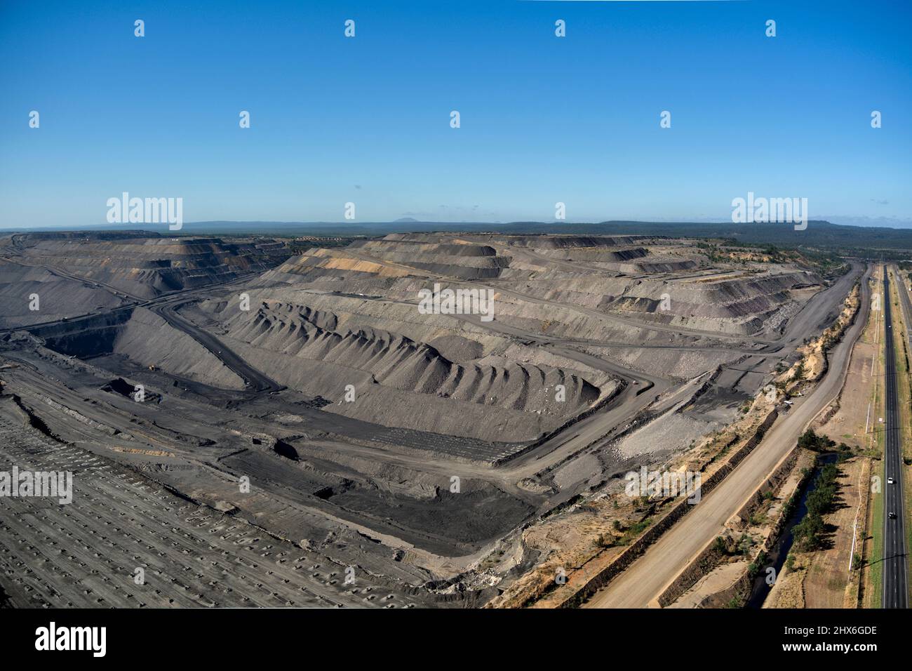 Aérea de Peak Downs mina de carbón de corte abierto cerca de Moranbah Central Queensland Australia Foto de stock
