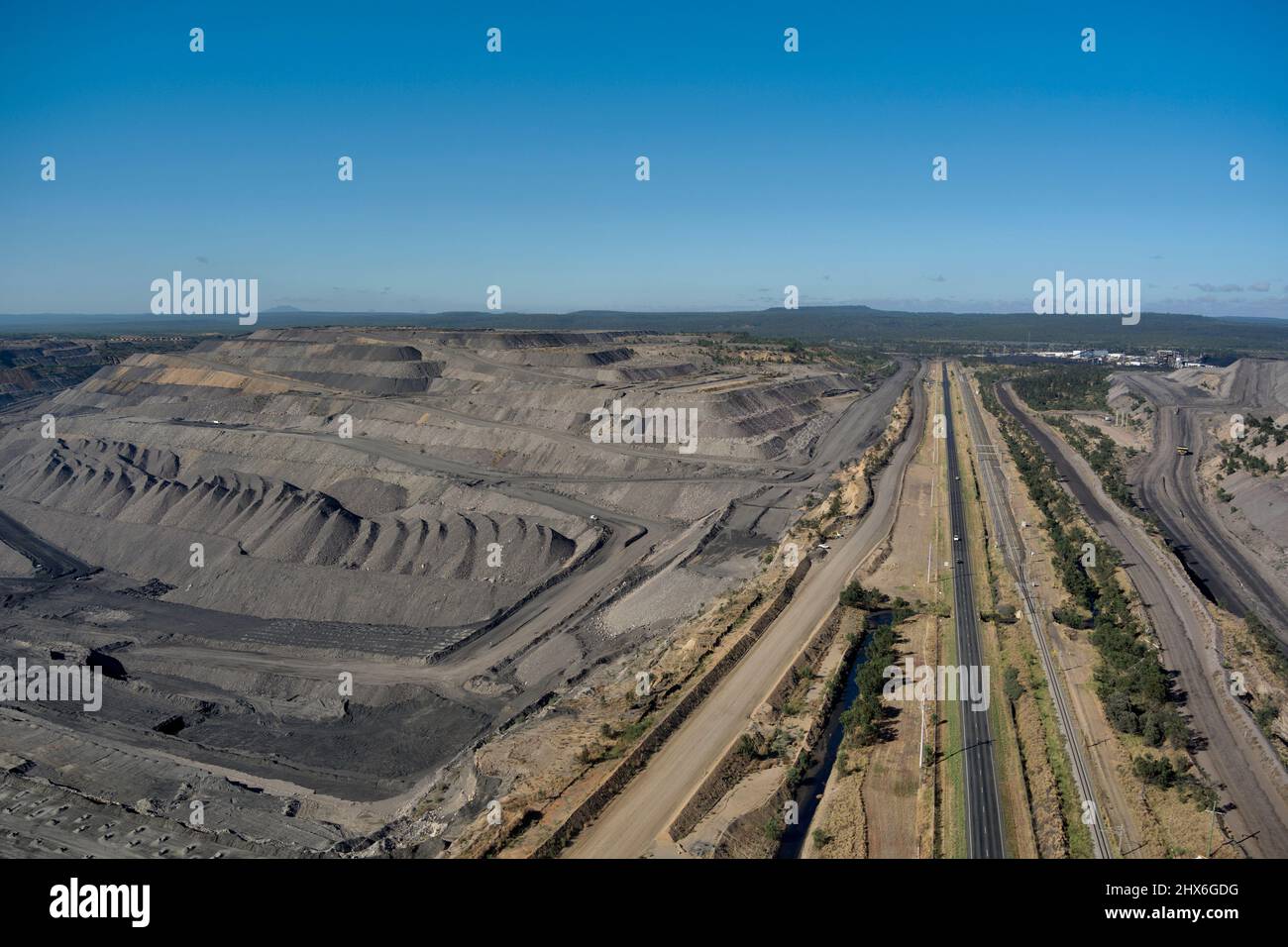 Aérea de Peak Downs mina de carbón de corte abierto cerca de Moranbah Central Queensland Australia Foto de stock